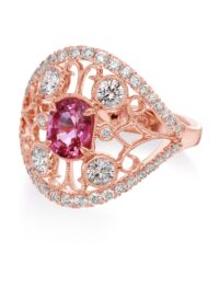 Christopher Designs Oval Pink Sapphire and Diamond Fashion Ring