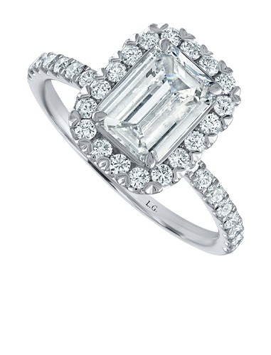NEON Emerald lab grown diamond, halo engagement ring