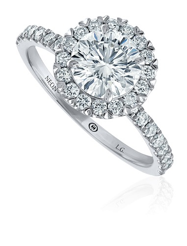 NEON Crisscut round lab grown diamond, halo engagement ring